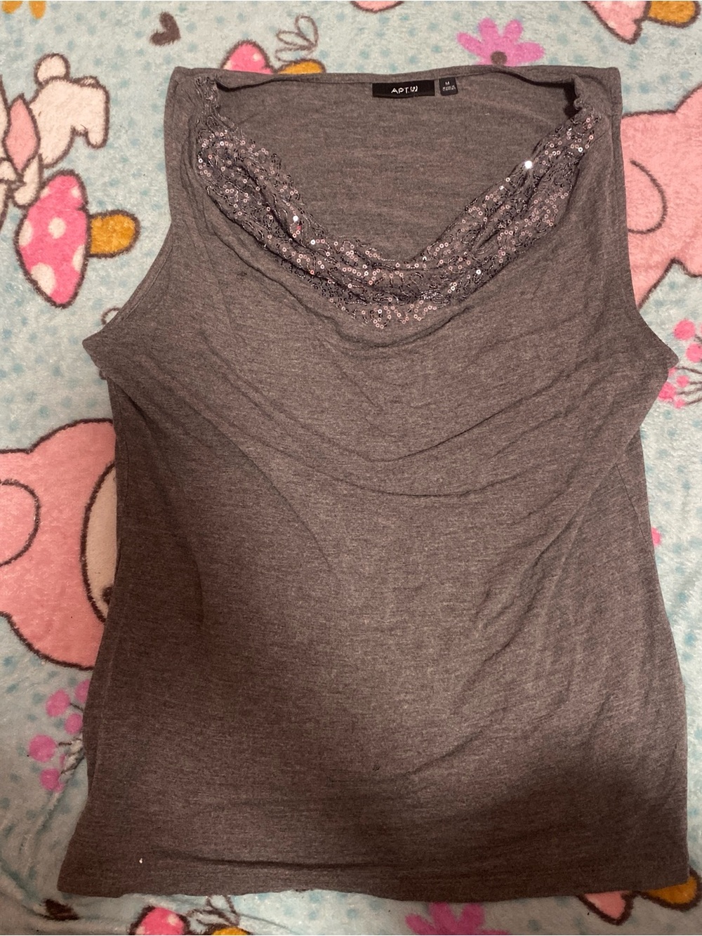 Apt. 9 Gray Sleeveless Tank with Sequin Cowl Neck